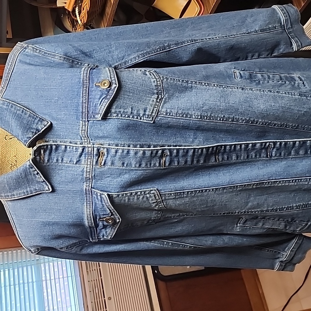 STUDIO by DENIM & CO. CLASSIC DENIM DISTRESSED LONG JEAN JACKET